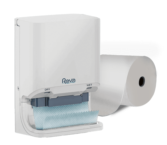 Reva dispenser with towel roll.