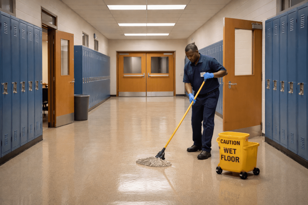 Janitor mopping the floor