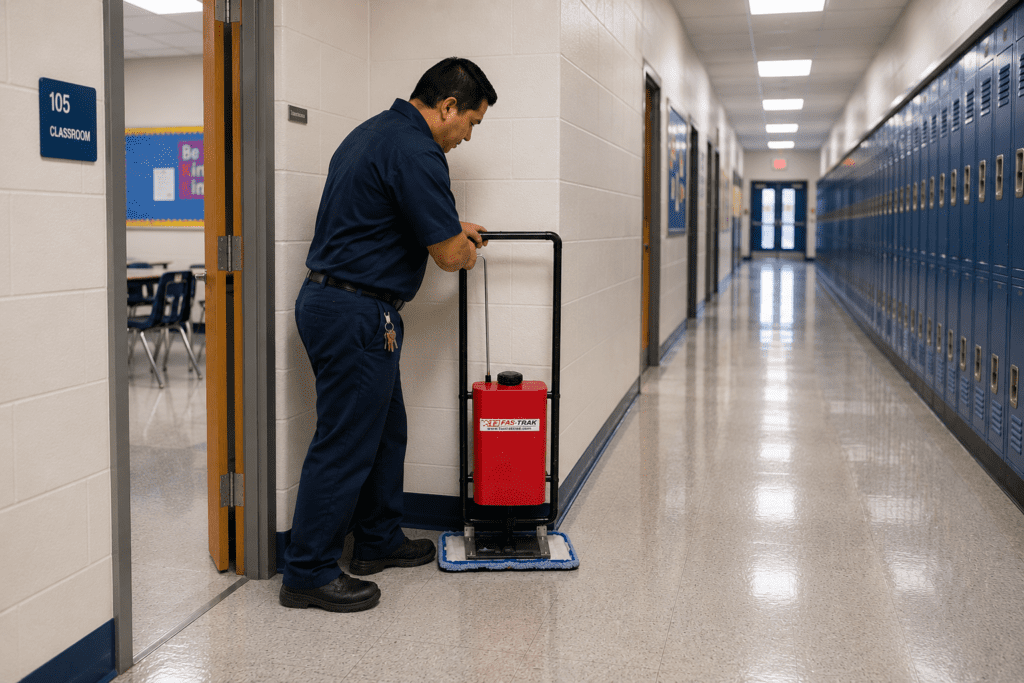 a custodian gets into tight corners with the micro-trak