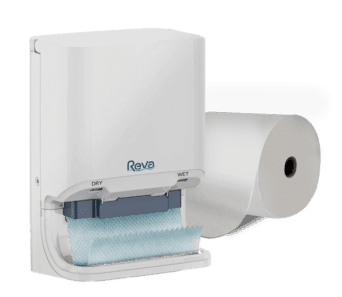 Reva dispenser with towel roll.