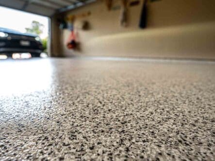 a shiny garage floor in picture.