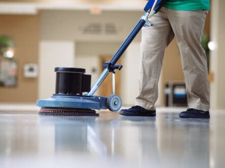 polishing tile floor in progress
